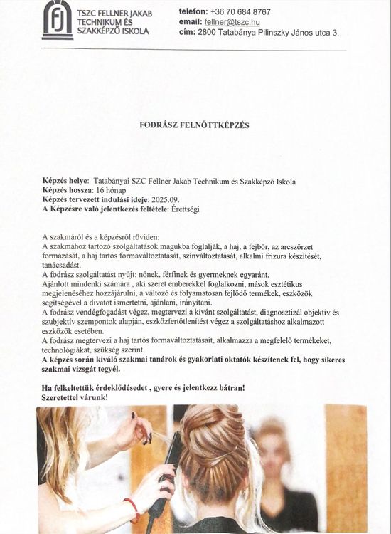 Fodrász felnőttképzés indul 2025. októberétől